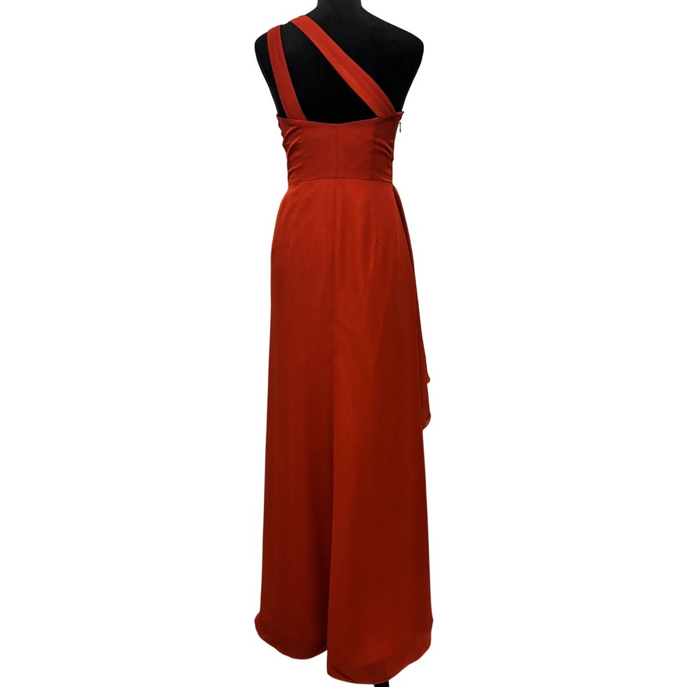 JJ's House Gown Womens 2 Vermilion Orange One‎ Shoulder Ruched Slit Formal Dress - Picture 3 of 8
